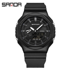 Чоловічий тактичний годинник Sanda 3167 All Black з водозахистом 5 ATM