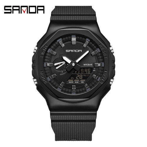 Мужские тактические часы Sanda 3167 All Black с водозащитой 5 ATM