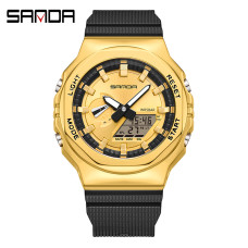 Чоловічий спортивний годинник Sanda 3167 Gold водонепроникний 5 ATM каучук