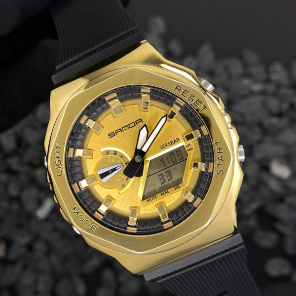 Мужские спортивные часы Sanda 3167 Gold водонепроницаемые 5 ATM каучук