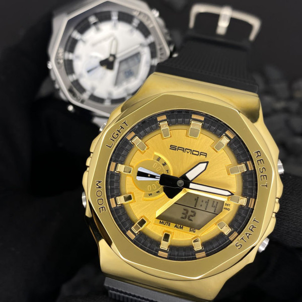 Мужские спортивные часы Sanda 3167 Gold водонепроницаемые 5 ATM каучук