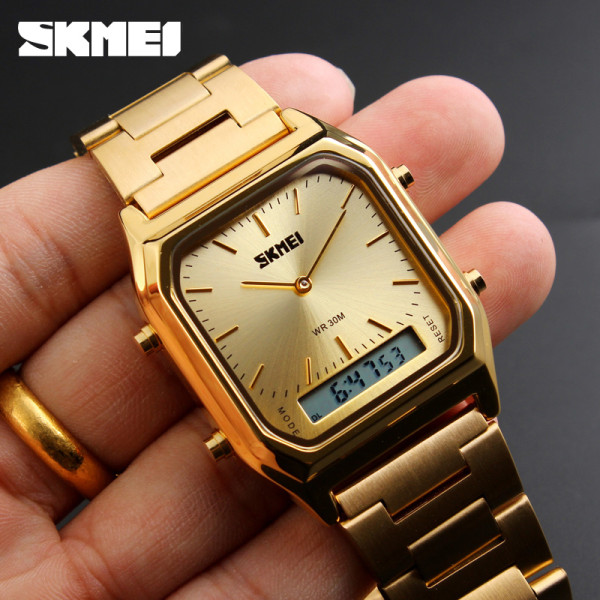 Жіночий годинник Skmei 1220GD Gold золотистий стрілково-електронний