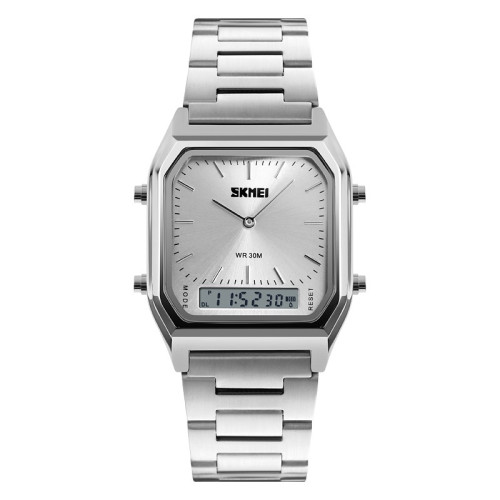 Женские часы Skmei 1220SI Silver стрелочно-электронные серебристые