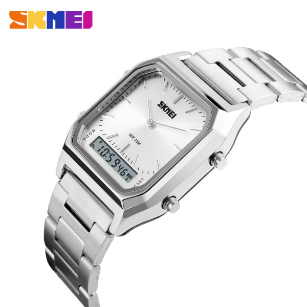 Женские часы Skmei 1220SI Silver стрелочно-электронные серебристые