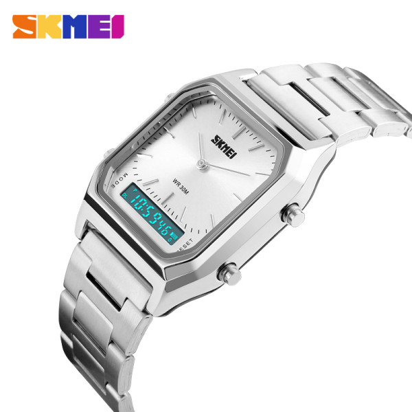 Женские часы Skmei 1220SI Silver стрелочно-электронные серебристые