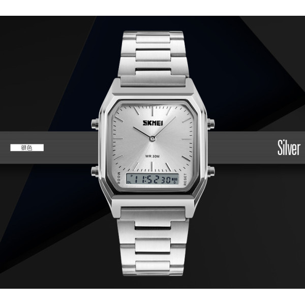 Женские часы Skmei 1220SI Silver стрелочно-электронные серебристые