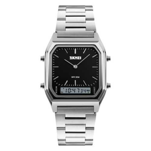 Женские часы Skmei 1220SIBK Silver-Black стрелочно-электронные серебристые