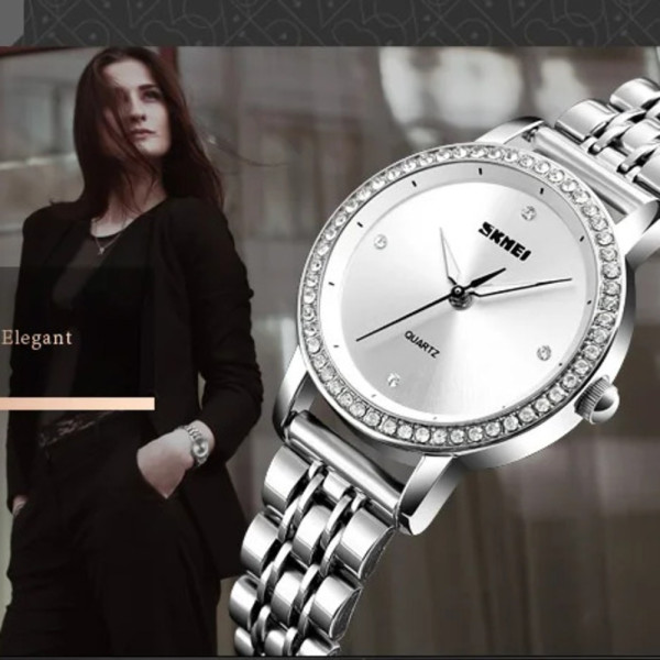 Женские часы Skmei 1311SI Silver кварцевые металлические 3 ATM