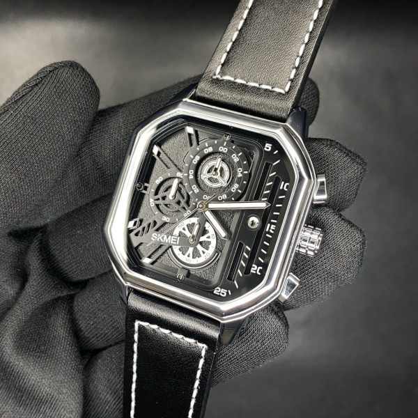 Чоловічий кварцовий годинник Skmei 1963SI Silver з шкіряним ремінцем