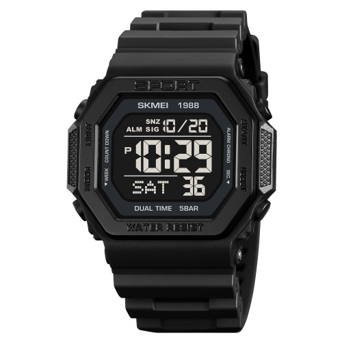 Чоловічий електронний годинник Skmei 1988BK Black з водозахистом 5 ATM
