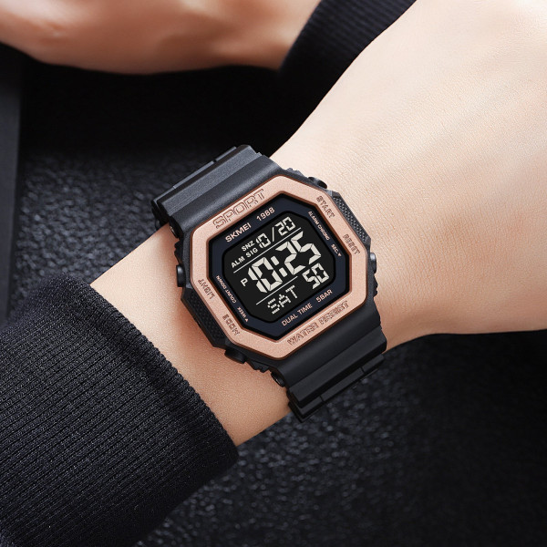 Мужские электронные часы Skmei 1988RG Rose-Gold 5 ATM с подсветкой
