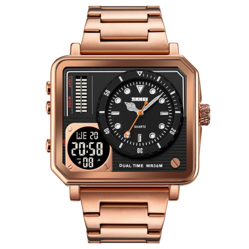 Чоловічий годинник Skmei 2025RG Rose Gold стрілково-електронний з підсвічуванням