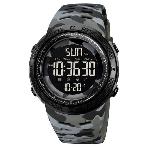 Тактические мужские часы Skmei 2070CMGY Camo Grey электронные 5 ATM