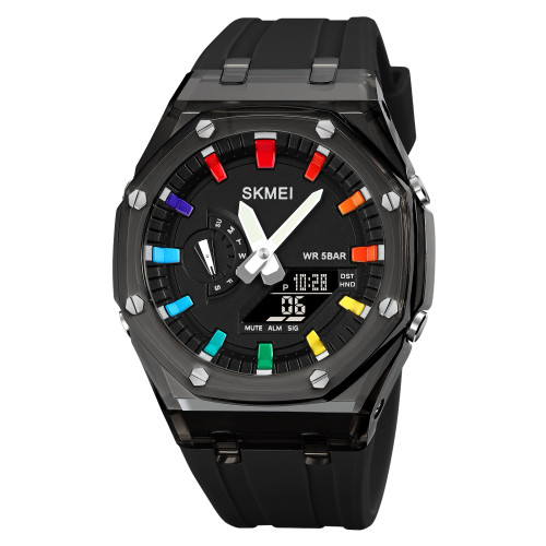 Годинник наручний Skmei 2100BKBK Black-Black комбінований спортивний 5 ATM