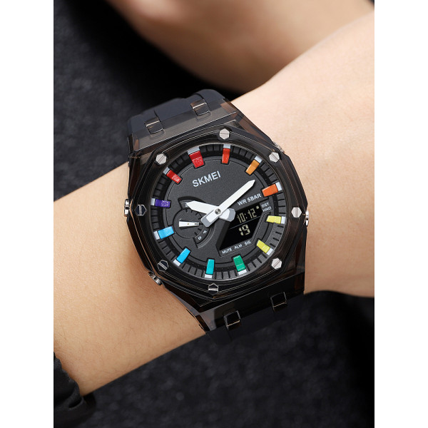 Годинник наручний Skmei 2100BKBK Black-Black комбінований спортивний 5 ATM