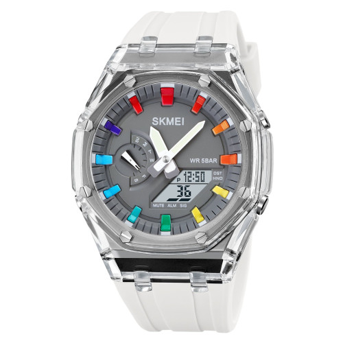 Мужские спортивные часы Skmei 2100WTGY White-Grey с водозащитой 5 ATM