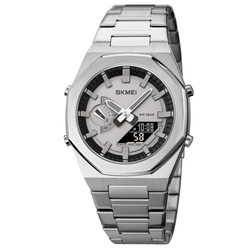 Мужские часы Skmei 1816SIBK Silver-Black кварцевые со стальным браслетом