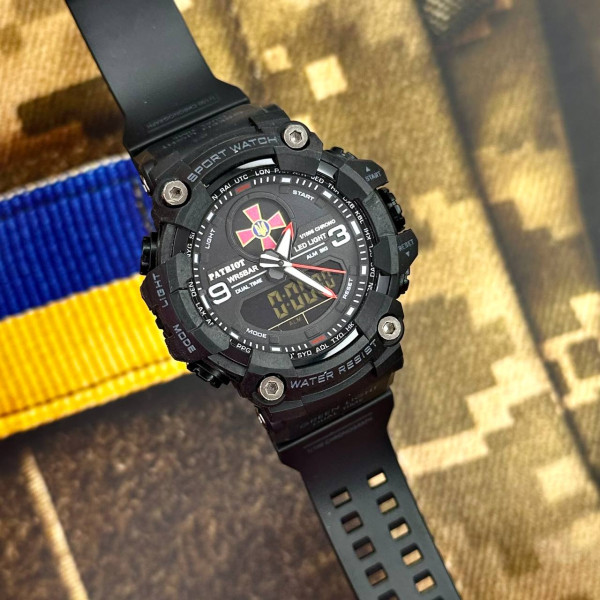 Годинник наручний Patriot 001RDZSU ЗСУ чорно-червоний спортивний 5 ATM