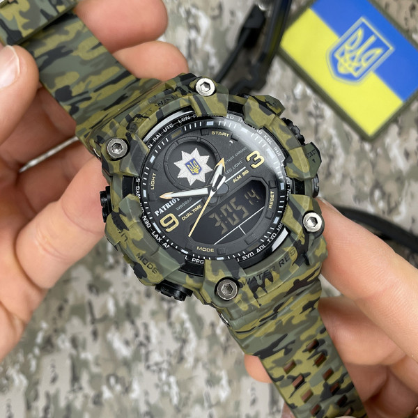 Тактичний годинник Patriot 001CMGRPO Поліція 5 ATM Зелений камуфляж