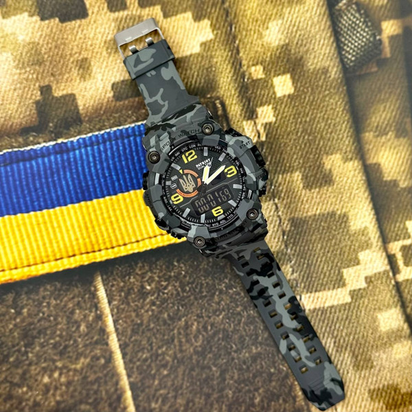 Годинник чоловічий тактичний Patriot 002CMGYUAGD 5 ATM камуфляж з тризубом