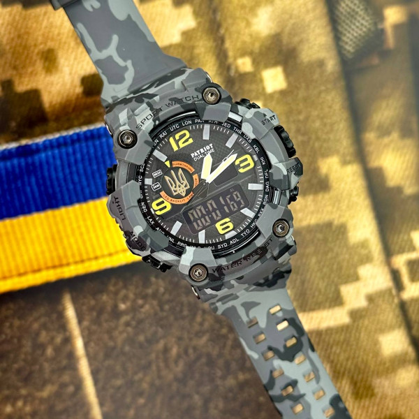 Годинник чоловічий тактичний Patriot 002CMGYUAGD 5 ATM камуфляж з тризубом