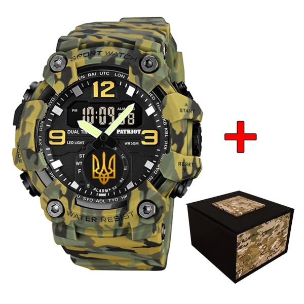 Тактичний чоловічий годинник Patriot 003CMGRUAGD 5 ATM Зелений камуфляж