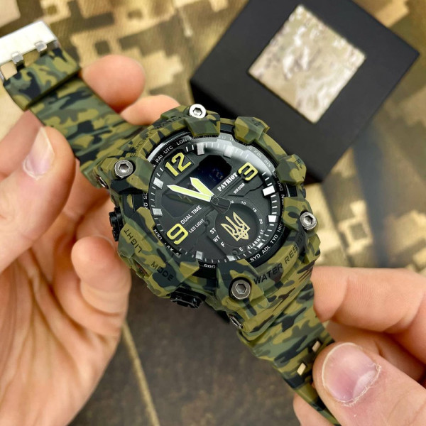 Тактичний чоловічий годинник Patriot 003CMGRUAGD 5 ATM Зелений камуфляж