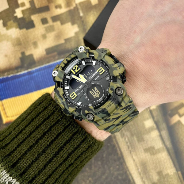 Тактичний чоловічий годинник Patriot 003CMGRUAGD 5 ATM Зелений камуфляж