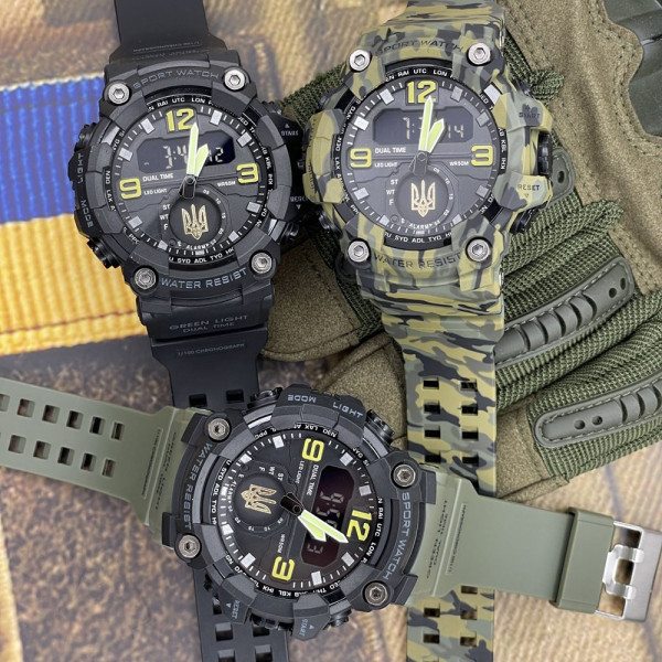 Тактичний чоловічий годинник Patriot 003CMGRUAGD 5 ATM Зелений камуфляж
