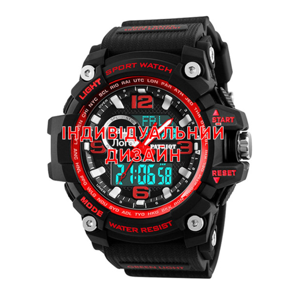 Мужские часы Patriot 012BKRD с подсветкой черные с красным