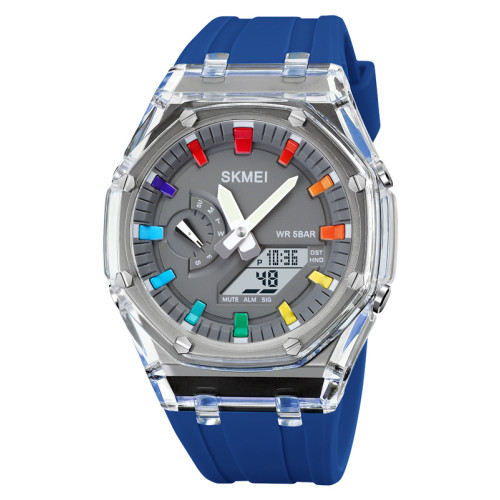 Мужские часы Skmei 2100BU Blue с водозащитой 5 ATM и подсветкой