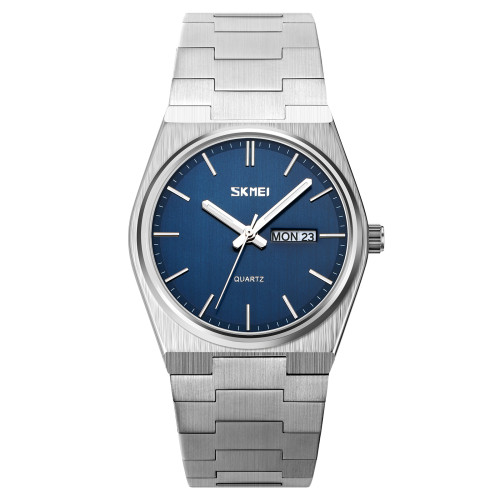 Чоловічий кварцовий годинник Skmei 9288SIBU Silver-Blue з металевим браслетом