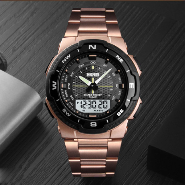 Мужские часы Skmei 1370RG Rose Gold металлические с водозащитой 5 ATM