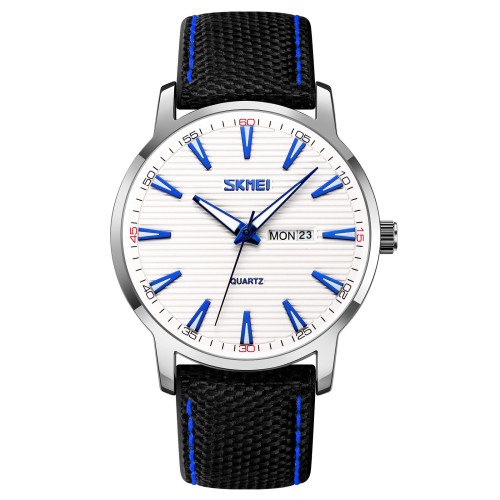 Чоловічий кварцовий годинник Skmei 9303SIBU Silver-Blue з люмінесценцією
