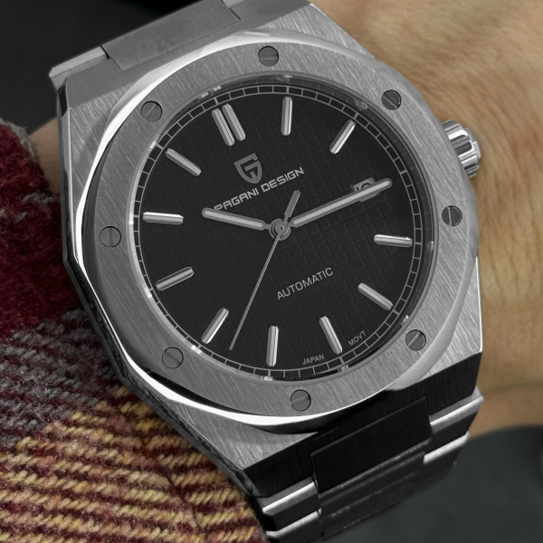Чоловічий годинник Pagani Design PD-1673 Silver-Black з автопідзаводом та 10 ATM