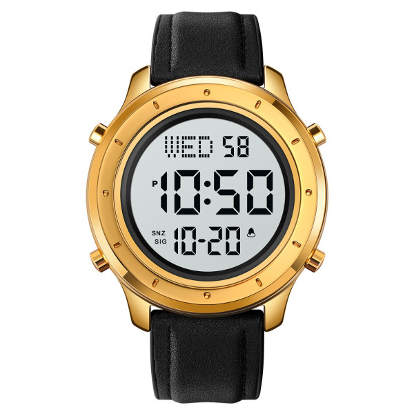 Мужские электронные часы Skmei 1864LGDWT Gold-White Leather с подсветкой