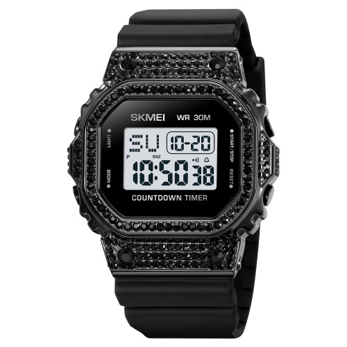 Жіночий електронний годинник Skmei 2000BK Black із каучуковим ремінцем