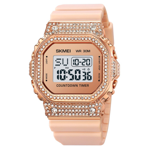 Жіночий годинник Skmei 2000RG Rose Gold рожевий електронний з підсвічуванням