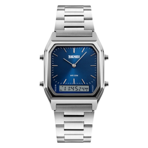 Жіночий годинник Skmei 1220SIBU Silver-Blue з підсвічуванням та підвійним циферблатом