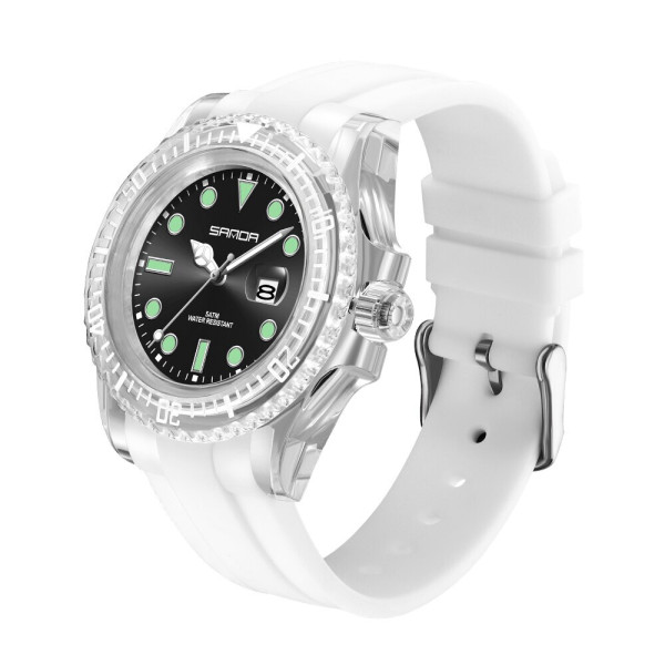 Женские часы Sanda 9007 White-Black каучуковый ремешок 5 ATM