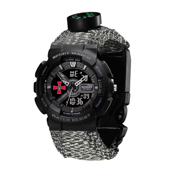 Тактические часы Patriot 005BKSU ВСУ с компасом и паракордовым ремешком