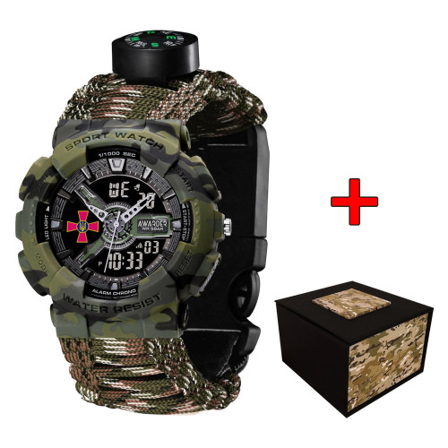 Тактические часы Patriot 005CMGRSU с компасом и ремешком из паракорда