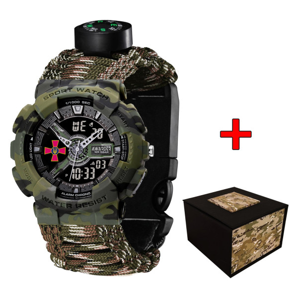 Тактические часы Patriot 005CMGRSU с компасом и ремешком из паракорда