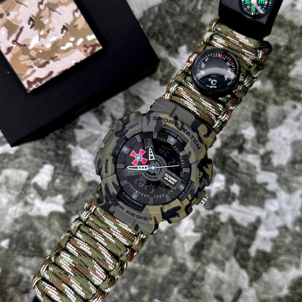 Тактические часы Patriot 005CMGRSU с компасом и ремешком из паракорда