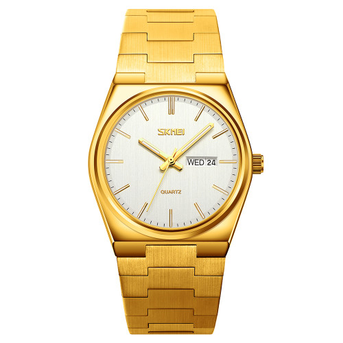Чоловічий кварцовий годинник Skmei 9288GDSI Gold-Silver з мінеральним склом
