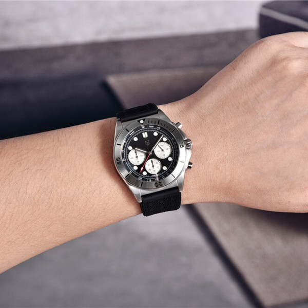 Чоловічий годинник Pagani Design PD-1705-1 Silver-Black сапфір 10 ATM