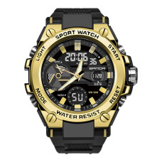 Чоловічий спортивний годинник Sanda 3311 Black-Gold 5 ATM з підсвічуванням