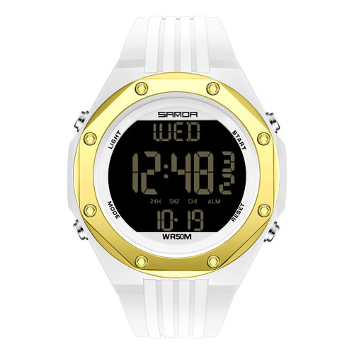 Чоловічий спортивний годинник Sanda 6093 White-Gold з водозахистом 5 ATM