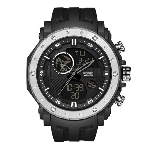 Чоловічий спортивний годинник Sanda 6012 Black-Silver водонепроникний 5 ATM