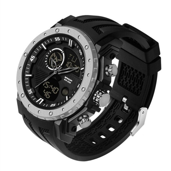 Мужские спортивные часы Sanda 6012 Black-Silver водонепроницаемые 5 ATM